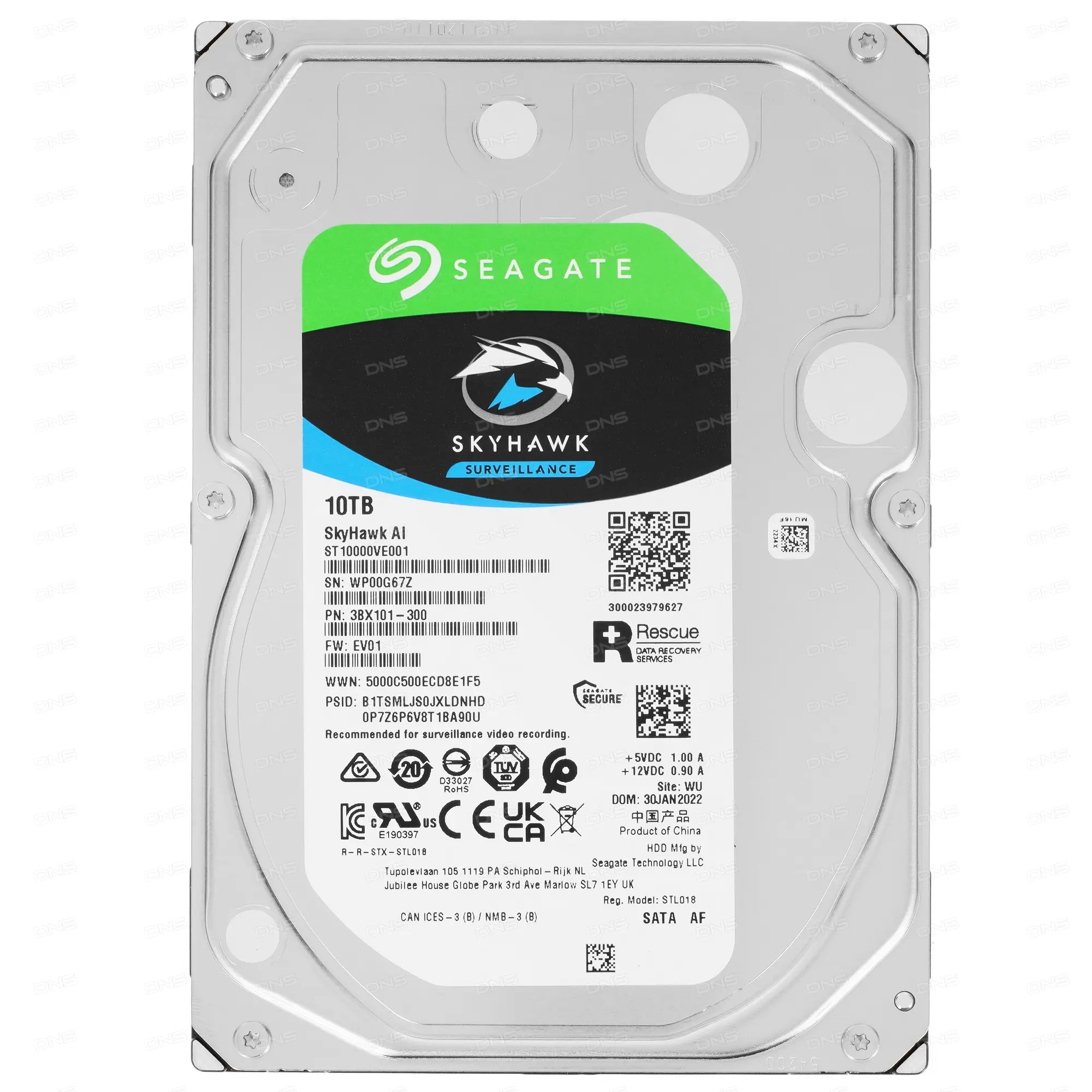 Жесткий диск ST10000VE001  SkyHawkAI (7200rpm) 256Mb 3.5"SATA-III Seagate